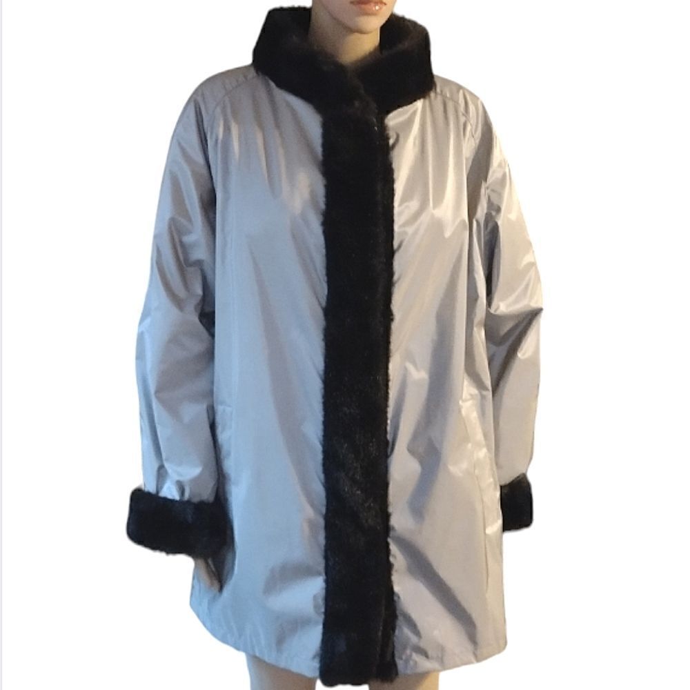 Women's Vintage Reversible Dark Brown and Taupe Faux Fur Coat with Pockets